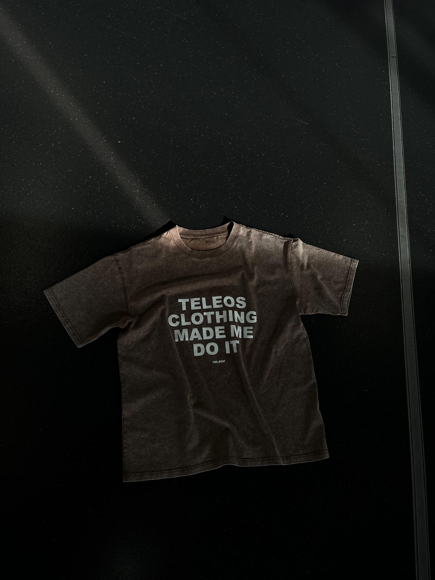 "TELEOS MADE ME DO IT" SHIRT Brown